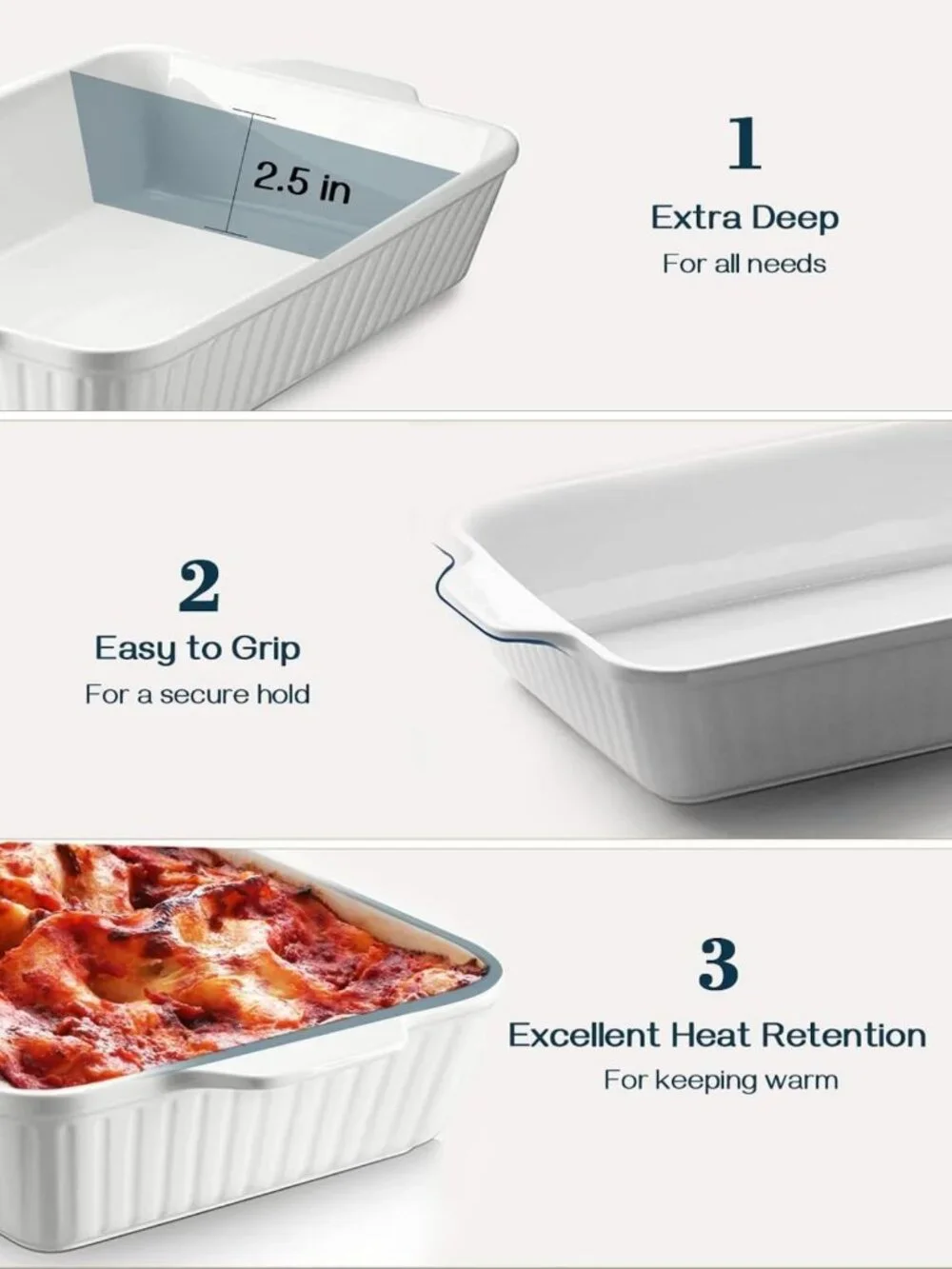 Large 9x13 Ceramic Casserole Dish - Deep Baking Pan with Handles, Oven Safe, 4.2